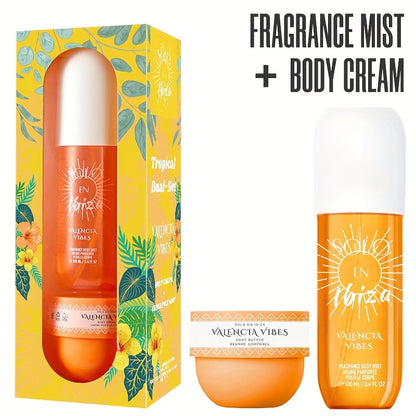 Body Hair Fragrance Mist Gift Set 2-Piece SOLO EN IBIZA Perfume Mist Body Cream Vanilla Fruit for Bath Time, Home Spa and Personal Care