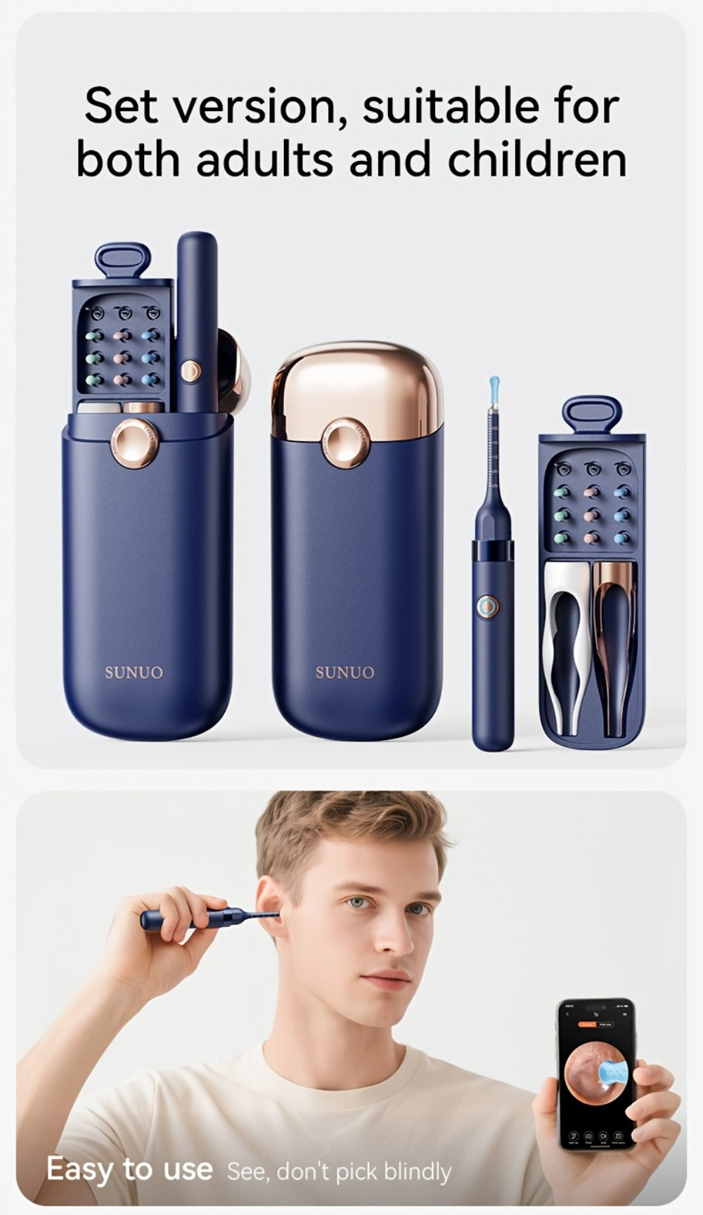 Upgraded 1080P Ear Wax Removal Tool with Camera & Storage Case – LED Light, iOS & Android Compatible, Complete Ear Cleaning Kit