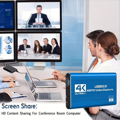 4K USB 3.0 Video Capture Card - 1080P 60fps HD Recorder, 4K UHD 60Hz Input, Compatible with OBS Live Game Streaming