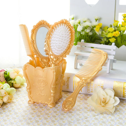 Retro Hair Comb Set with Mirror Scalp Massage Hairbrush Pocket Mirror Vintage Vanity Brush Set for Women Girls Travel Daily Grooming Makeup