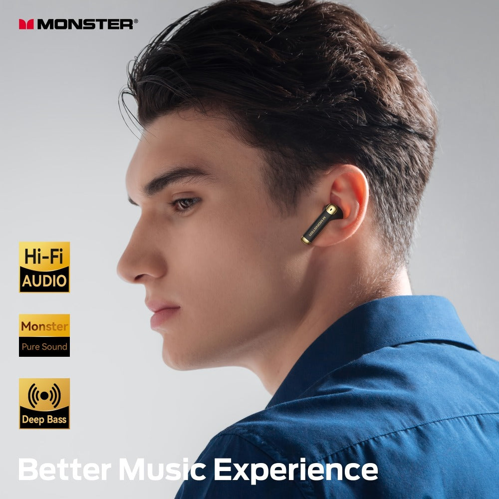Wireless Earbuds Monster Sport In-Ear with Call Noise Reduction Mic and LED Display Case in Black