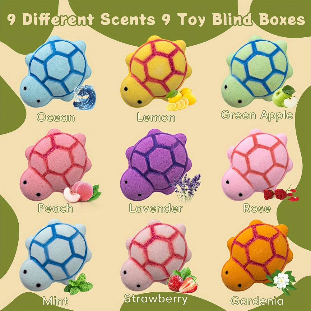Bath Bombs for Kids with Surprise Toys Inside 9 Pack – Turtle Shaped Bubble Bath Balls with Rose Scent & Hidden Toy for Kids