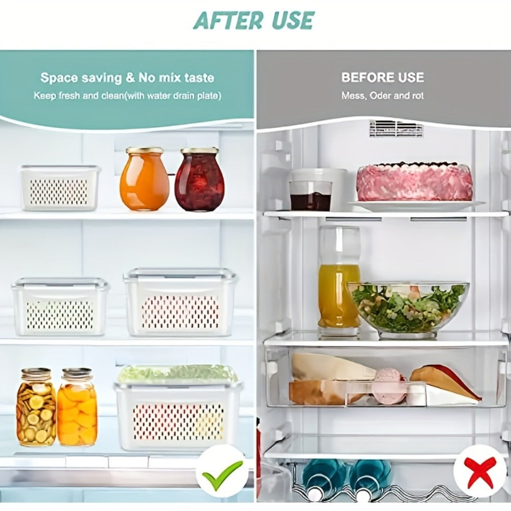 Storage Containers with Lids, Six-Piece Drain Basket Set with Two Boxes, Two Lids and Two Capacity Sizes