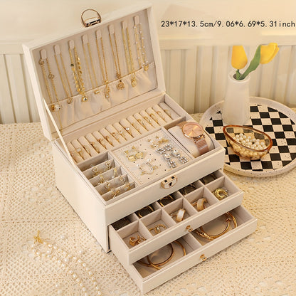 Jewelry Box, Vintage-Style Multi-Compartment Organizer in Four Colors and Single or Two-Piece Options