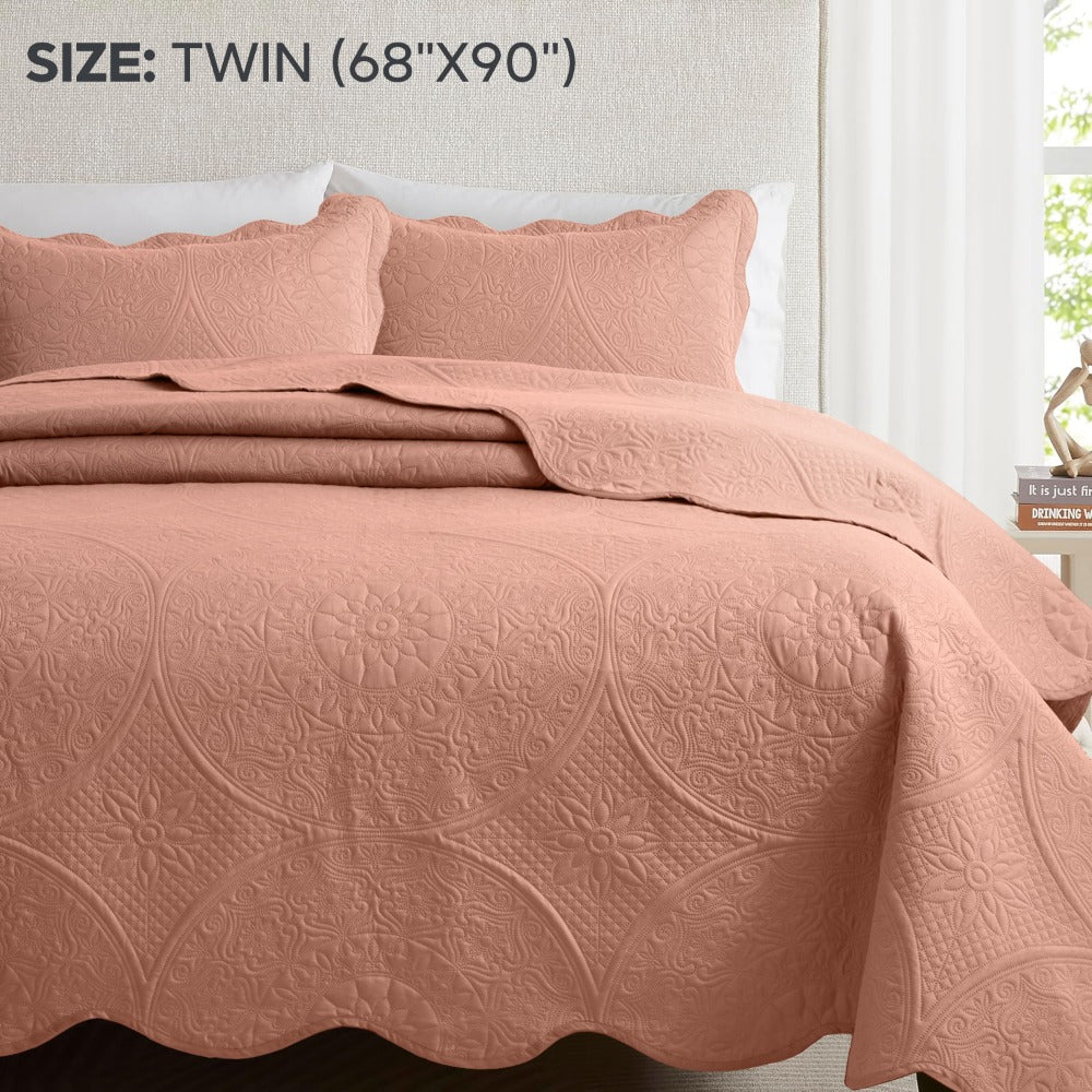 Floral-Pattern Three-Piece Bedspread Set in 16 Colors with Twin, Queen, King and California King Sizes