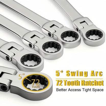 Ratchet Wrench Set 6-Piece Double-Ended Quick Release – Metric 8-17mm, 72-Tooth, Adjustable Combination Wrench Kit with Storage Bag
