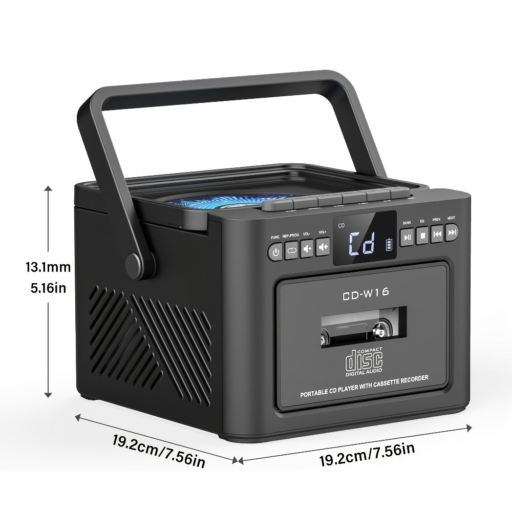 Portable Boombox CD Player with Cassette Tape, FM Radio & MP3 Player, HiFi Stereo Speaker System