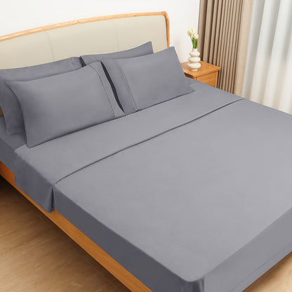 Bed Sheet Set California King 6-Piece Microfiber with 18-Inch Pocket and Sixteen Solid Color Choices