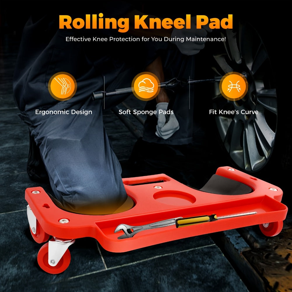 Rolling Knee Pad Creeper with Wheels Foam-Filled Knee Cups 20x5.5 Inch for Automotive Repair Flooring Garage Mechanic Kneeling Platform
