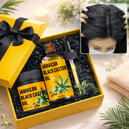 Two-Piece Jamaican Black Castor Oil Hair Care Set with Coordinated Oil and Cream Containers