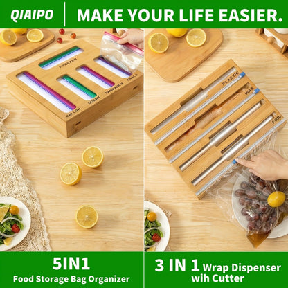 Bag Organizer Box 9-in-1 Kitchen Wrap & Foil Drawer Organizer, Compatible with Gallon Quart Sandwich Snack Bags