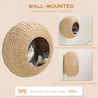 Cat Wall Furniture Wall Mounted Cat Condo – Natural Wood Cat Wall Shelf with Washable Cushion, Space-Saving Indoor Cat Perch for Cats