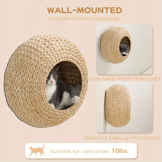 Cat Wall Furniture Wall Mounted Cat Condo – Natural Wood Cat Wall Shelf with Washable Cushion, Space-Saving Indoor Cat Perch for Cats