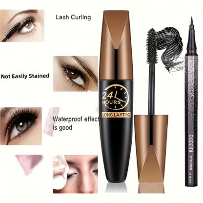 8D Fiber Mascara Set 2 Pcs Volumizing Lengthening Smudge-Proof Waterproof Lash Extension, for Makeup, Travel and Everyday Vanity Use