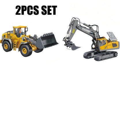 Remote Control Excavator Toy Set for Kids with Metal Shovel Bucket LED Lights & 1200mAh Rechargeable Battery