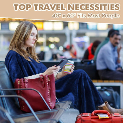 4-in-1 Travel Blanket Airplane – Soft Fleece Poncho Pillow Lumbar Support with Built-in Zipper Bag, Lightweight Packable 40x60in Blanket