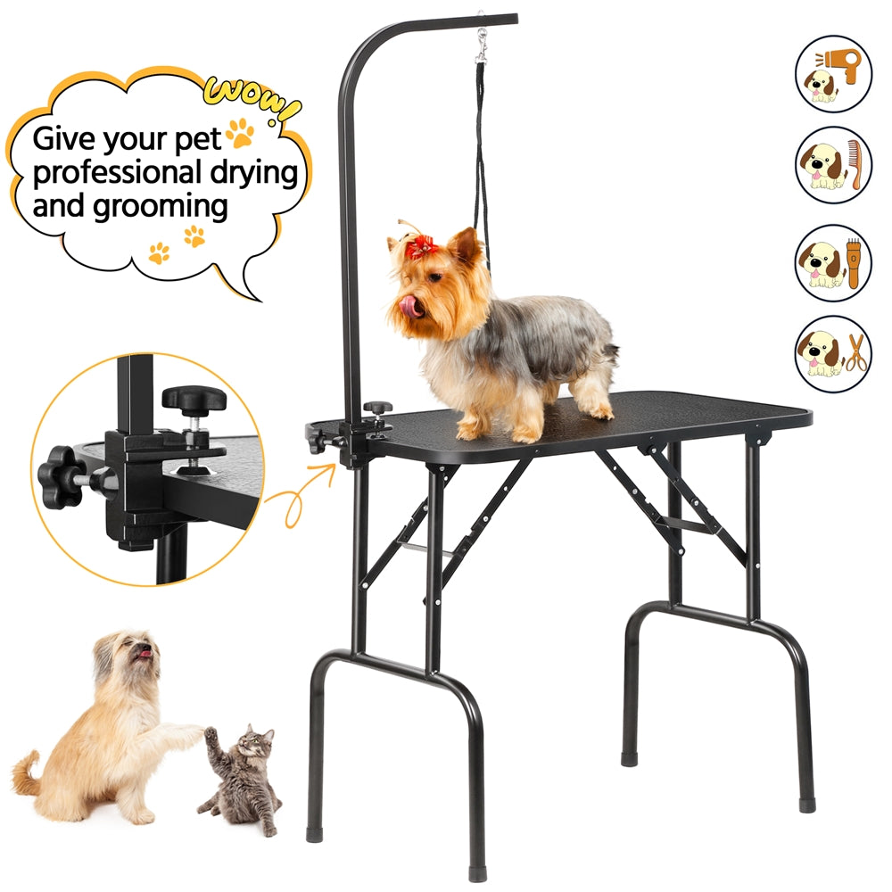 Pet Grooming Table Foldable with Height Adjustable Arm – Non-Slip Waterproof Surface, Folding Legs, Sturdy Metal Frame