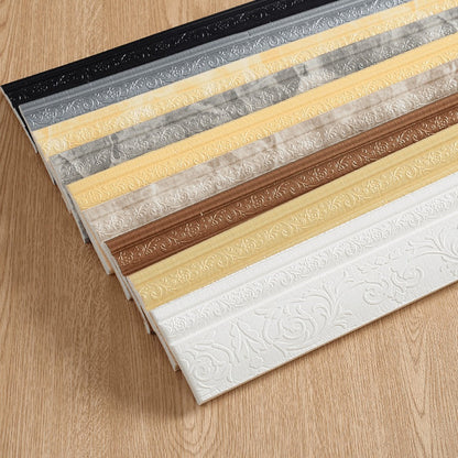3D Self-Adhesive Foam Baseboard Wall Trim Sticker Waterproof Peel and Stick Carved Wallpaper Border Skirting for Home Decor White Silver