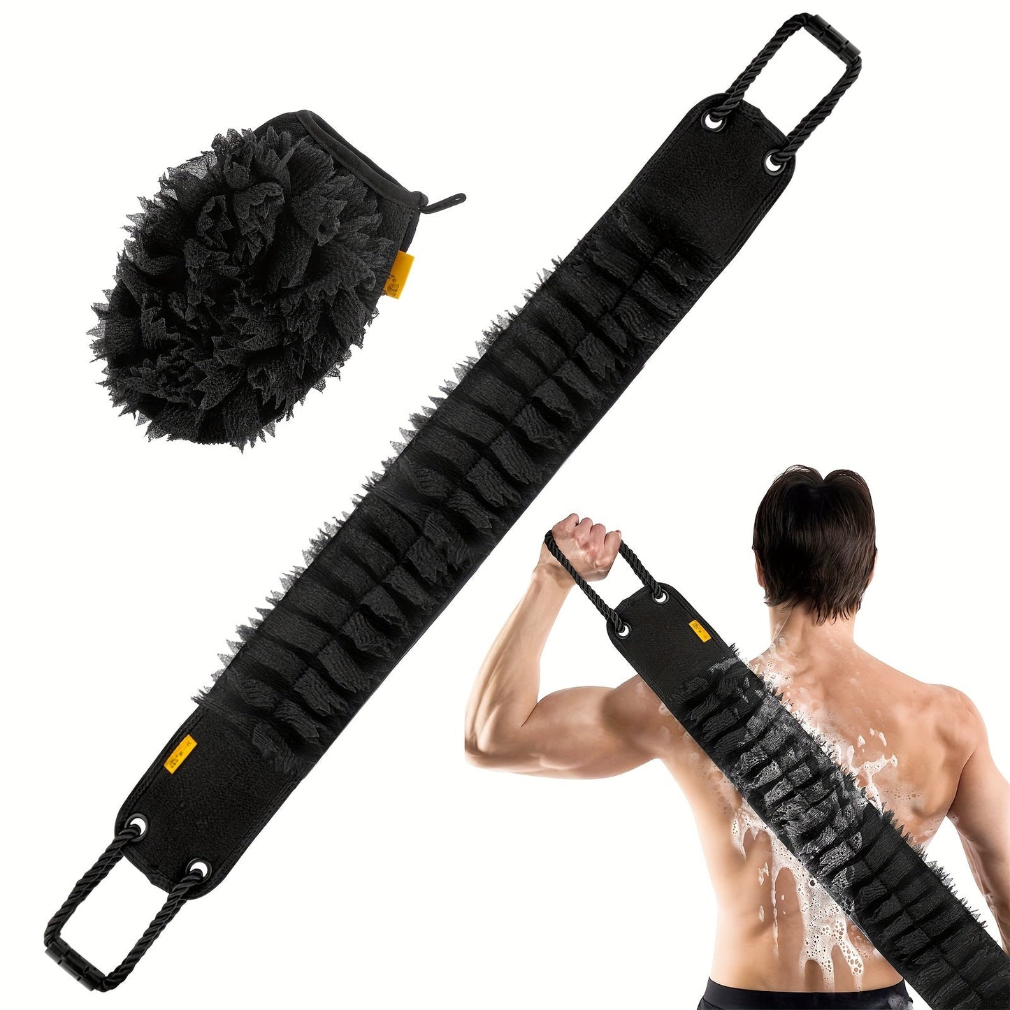Exfoliating Back Scrubber Set with Bath Glove – 36" Dual-Sided Body Scrub Towel, Non-Slip Handles
