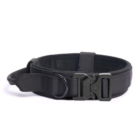 Wide Tactical Dog Collar with Grab Handle, Quick-Release Buckle and Patch Panel in M, L or XL