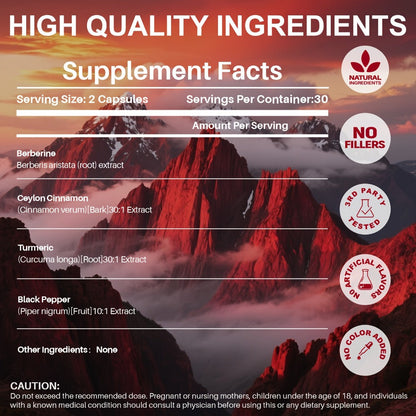 Berberine with Ceylon Cinnamon, Turmeric & Black Pepper, Premium Blood Sugar Support, Vascular Health & Digestive Wellness Capsules