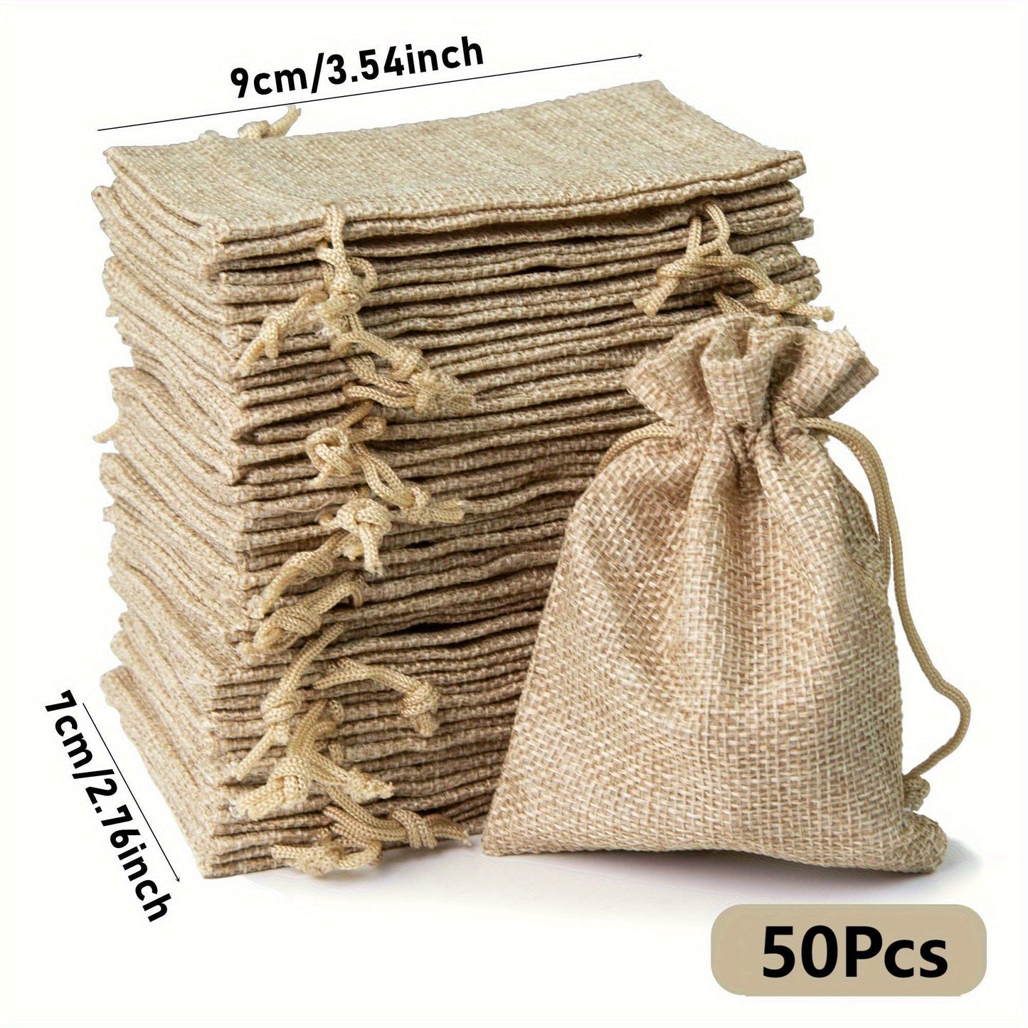 Natural Jute Drawstring Bags 50pcs – Multipurpose Gift Pouches for Party Favors, Wedding, Packaging & Storage