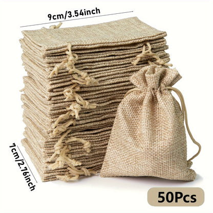 Natural Jute Drawstring Bags 50pcs – Multipurpose Gift Pouches for Party Favors, Wedding, Packaging & Storage