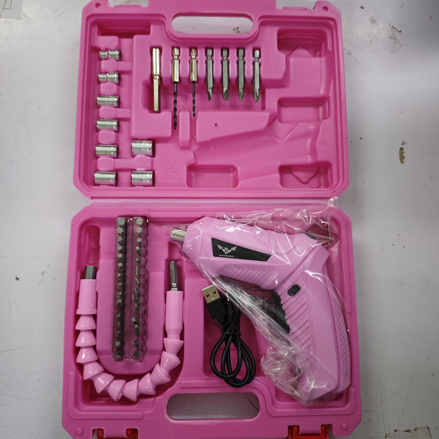 Pink Electric Screwdriver Set 47pcs 3.6V Cordless Drill Screwdriver Rechargeable 3.5Nm Torque for Entryways, Bedrooms and Living Spaces
