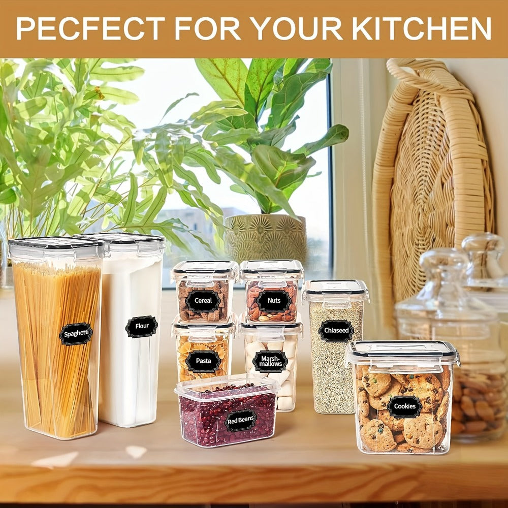 Pantry Canister Food Storage Organizer 64-Piece Plastic Set with Labels and Marker for Kitchen and Pantry Organization