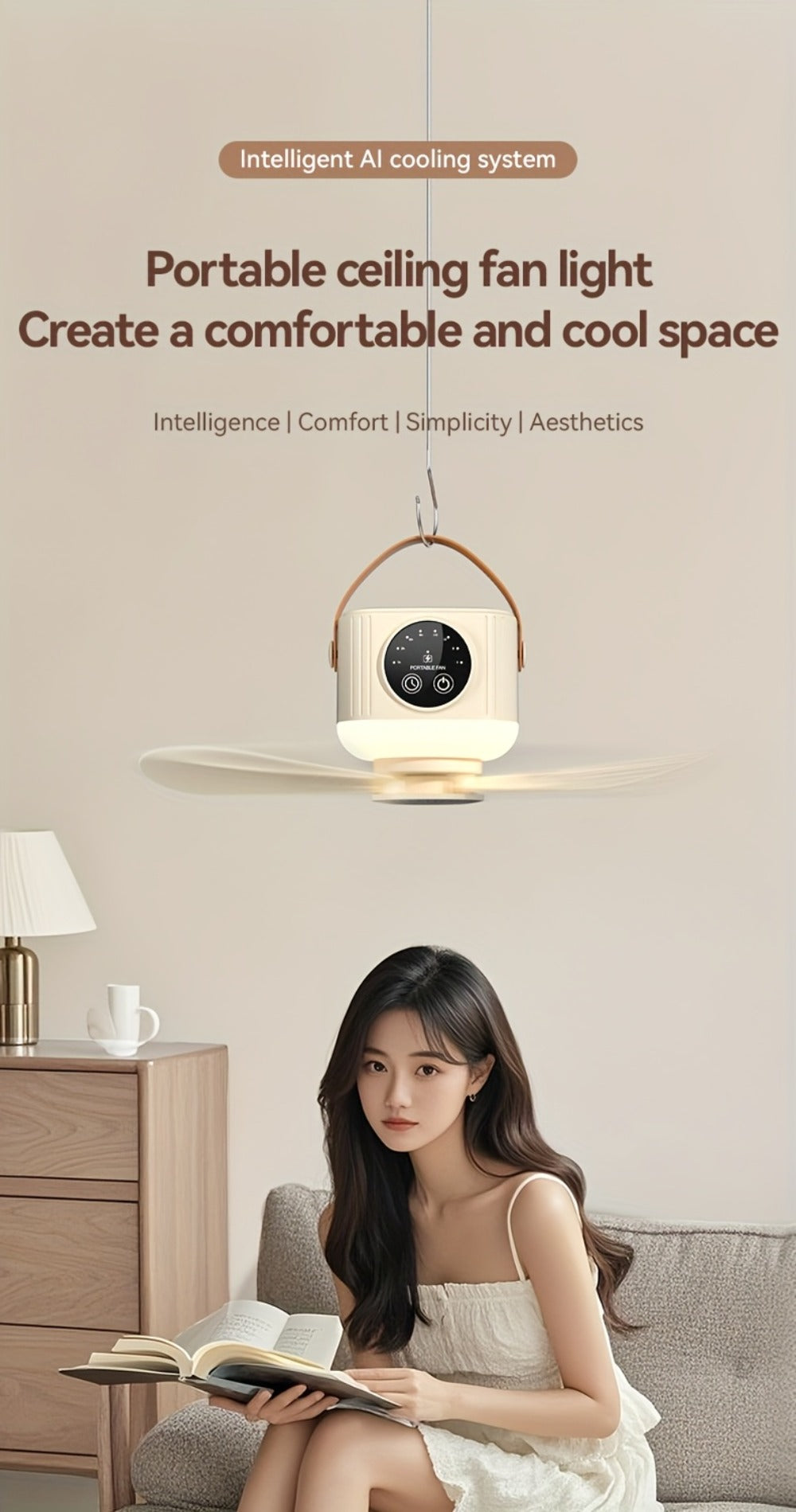 Camping Fan with Light & USB Rechargeable, Portable Outdoor Tent Fan with Tripod Stand, Detachable Blades