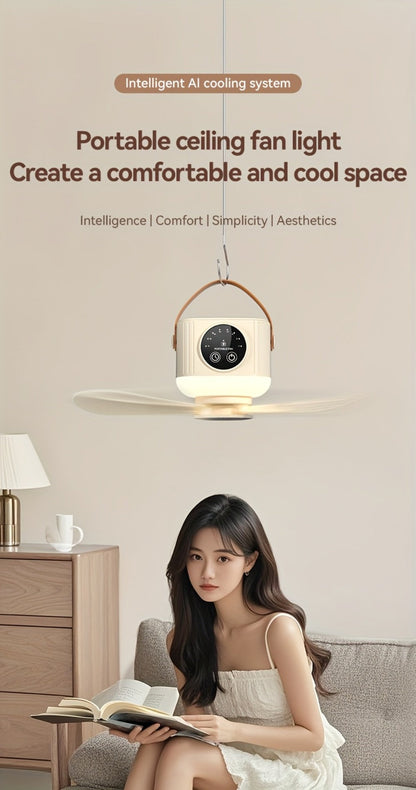 Camping Fan with Light & USB Rechargeable, Portable Outdoor Tent Fan with Tripod Stand, Detachable Blades