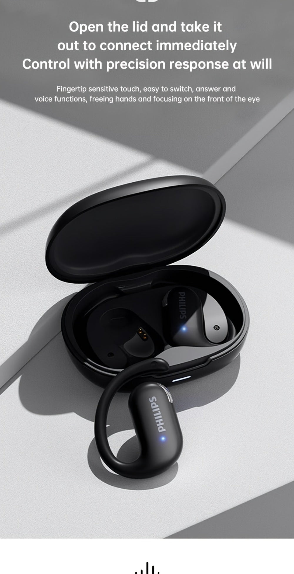 Philips TAT2739 Open Air Earbuds Wireless Bluetooth 5.3 Ear Hook Headphones with Wireless Charging Case