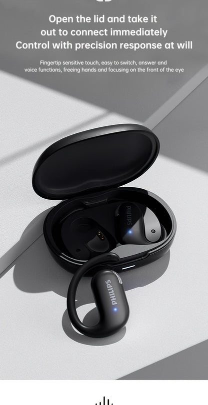 Philips TAT2739 Open Air Earbuds Wireless Bluetooth 5.3 Ear Hook Headphones with Wireless Charging Case