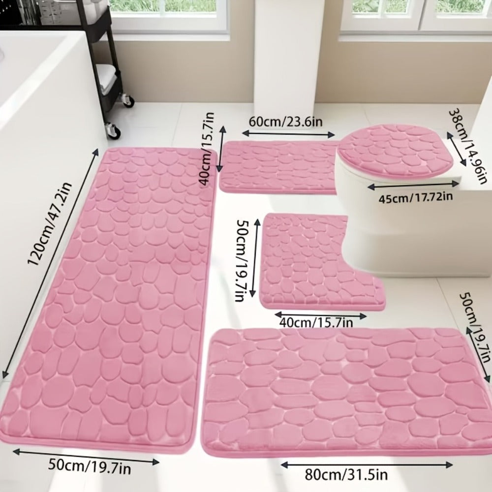 Memory Foam Bathroom Rug Set 5pcs – Non-Slip Absorbent Bath Mat Set for Sink Bathtub Shower Toilet, Machine Washable, Soft Plush Floor Mats