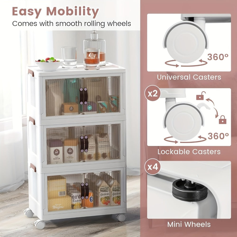 Front-Door Stackable Storage Bin Cabinets with Wheels in One-, Two- or Three-Pack Options for Home Use