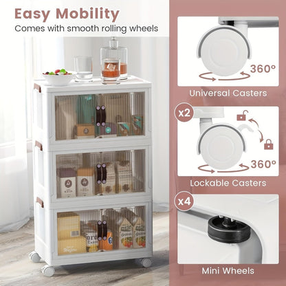 Front-Door Stackable Storage Bin Cabinets with Wheels in One-, Two- or Three-Pack Options for Home Use