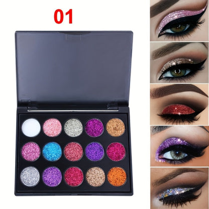 Eyeshadow Palette 2-Pack with 15 Glitter, Shimmer and Metallic Shades per Black Compact Case