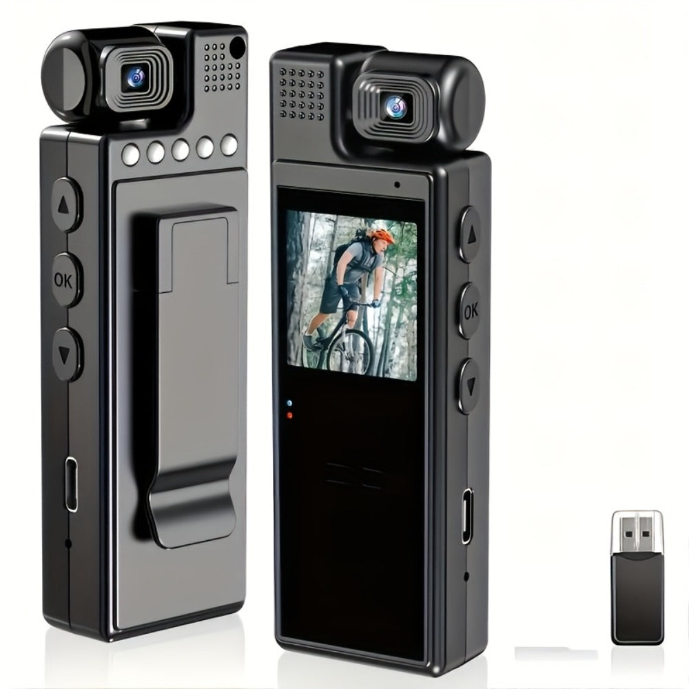 1080P HD Pocket Camcorder with 180° Rotatable Lens, Handheld Body Camera, USB Charging, Compact Smart Recorder for Travel