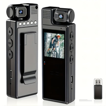 1080P HD Pocket Camcorder with 180° Rotatable Lens, Handheld Body Camera, USB Charging, Compact Smart Recorder for Travel