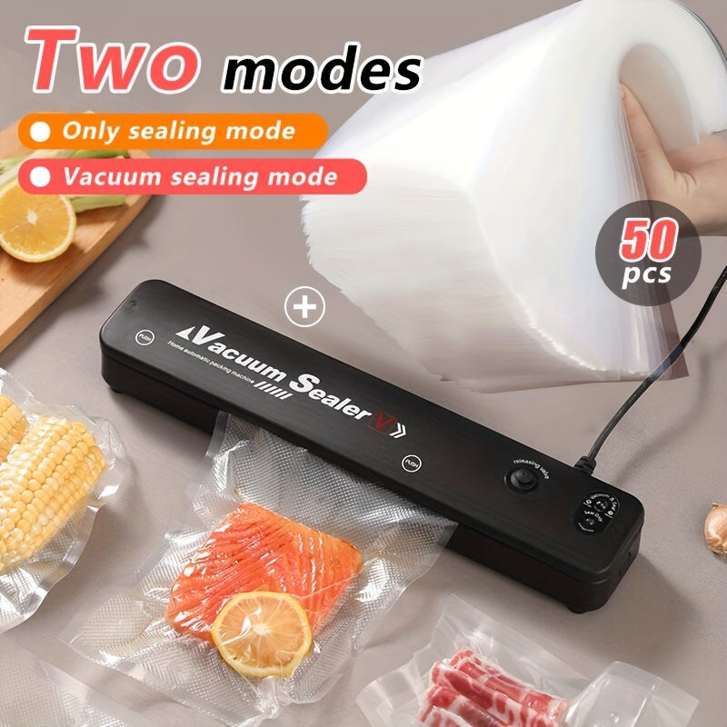 Vacuum Sealer Machine with 50 Vacuum Storage Bags – 2-in-1 Vacuum & Heat Sealing, One-Button Operation, Food Preservation Sealer
