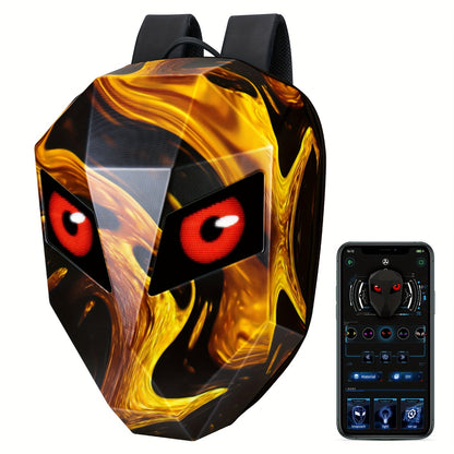 LED Motorcycle Backpack with Display Screen, Hard Shell Helmet Bag, USB Charging Port, 48x48 Dot Matrix Smart Riding Backpack