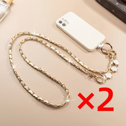 Crossbody Phone Strap Long Chain Pearl Camellia Metal Charm Elegant Lanyard for Women Girls