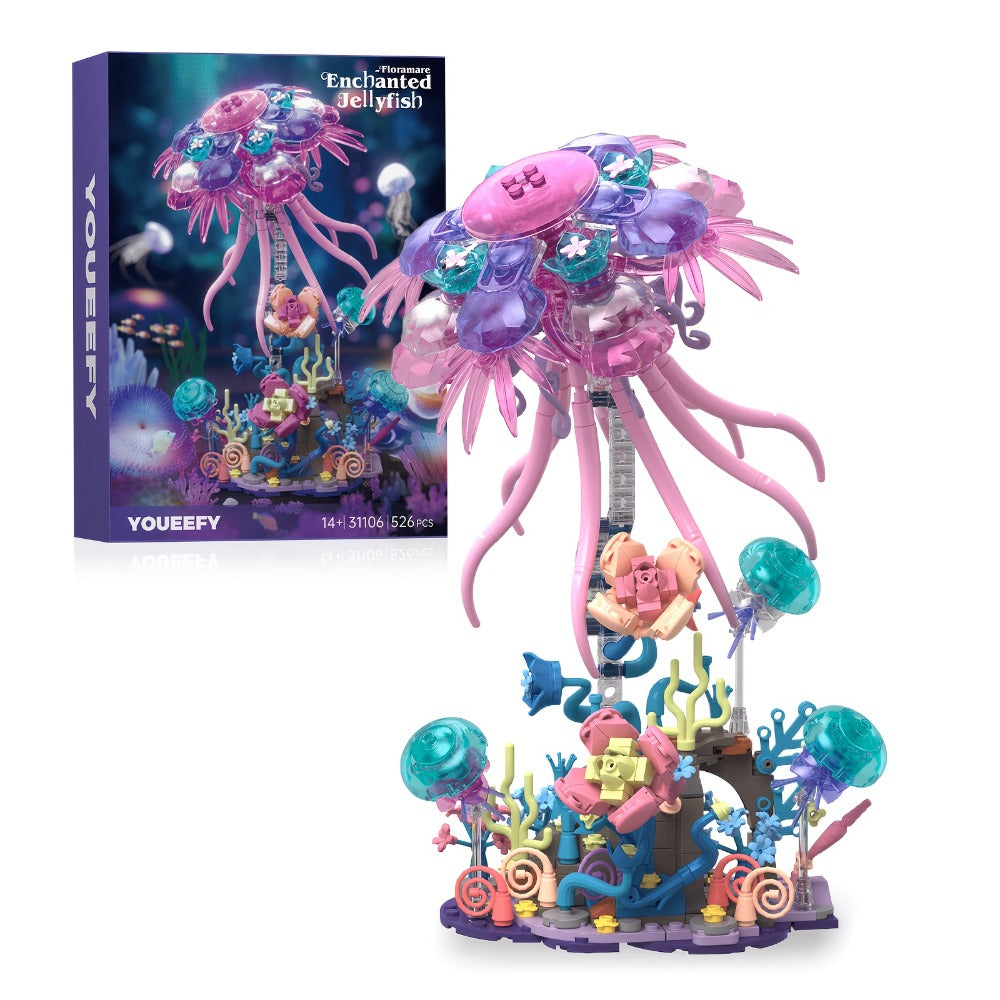 526-Piece Jellyfish Building Block Model with Ocean Scene Base and Pictured 27 cm Display Height
