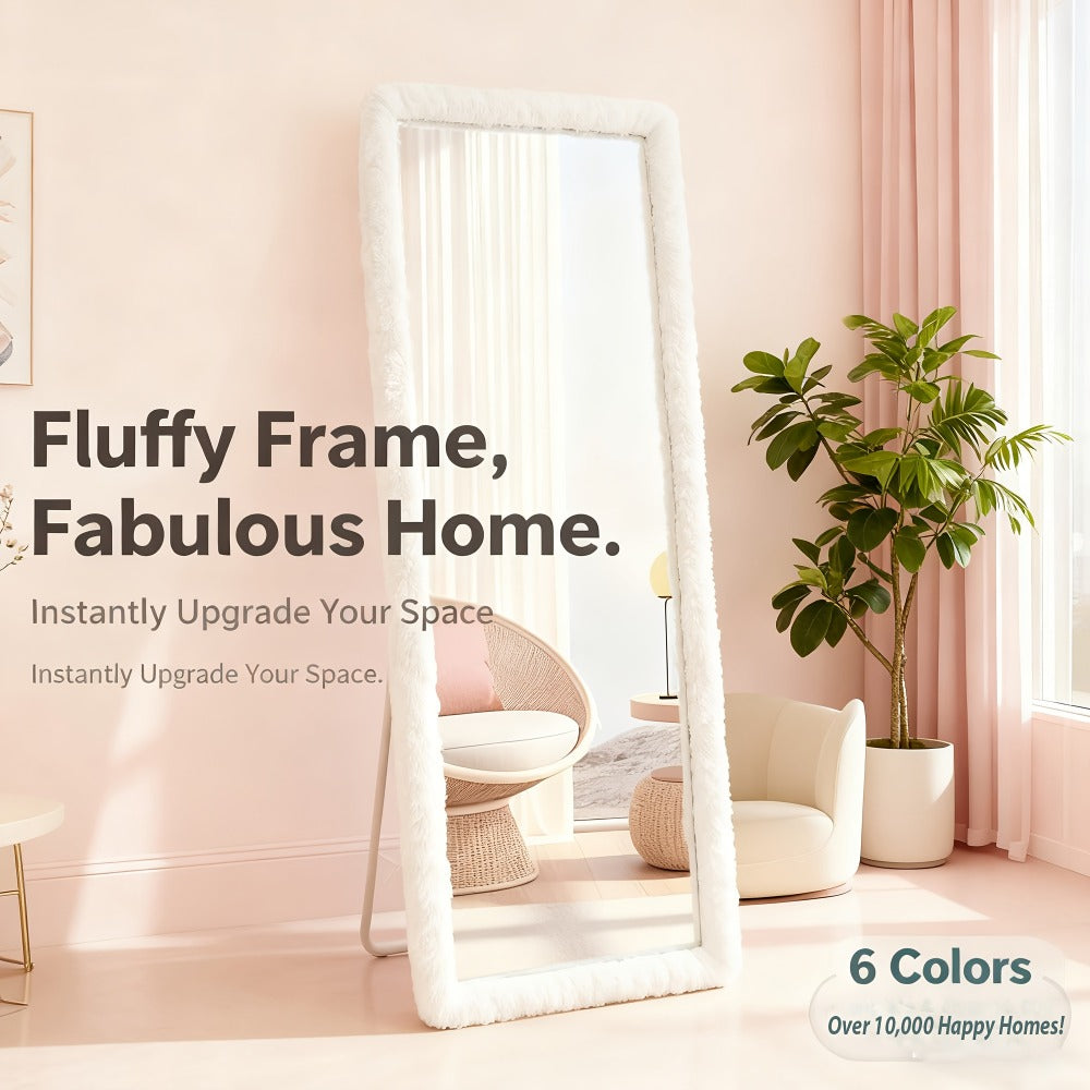 Full Length Floor Mirror Cover Fluffy Stretchable 64"x21" – Soft Non-Slip Irregular Shape Bedroom Dressing Room Mirror Sleeve 6 Colors