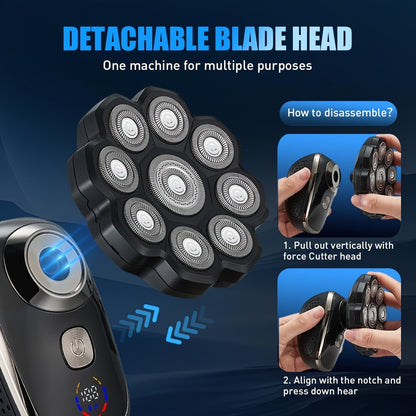 Electric Shaver 5-in-1 Bald-Head Grooming Tool with 7D or 9D Floating Heads and Magnetic Blade Options