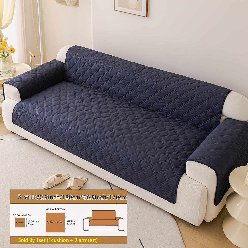 Sofa Cover Three-Piece Soundwave Embossed Set with Sofa Panel, Two Armrest Covers and Backing Mat