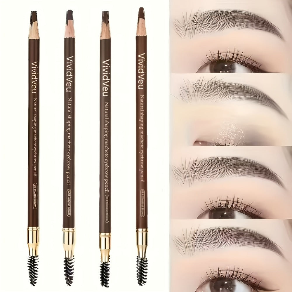 Microblading Effect Brow Pencil 4-Pack with Eyeliner, Waterproof Smudge-Proof Dual-Ended Eyebrow Pen with Spoolie Brush