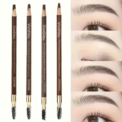 Microblading Effect Brow Pencil 4-Pack with Eyeliner, Waterproof Smudge-Proof Dual-Ended Eyebrow Pen with Spoolie Brush