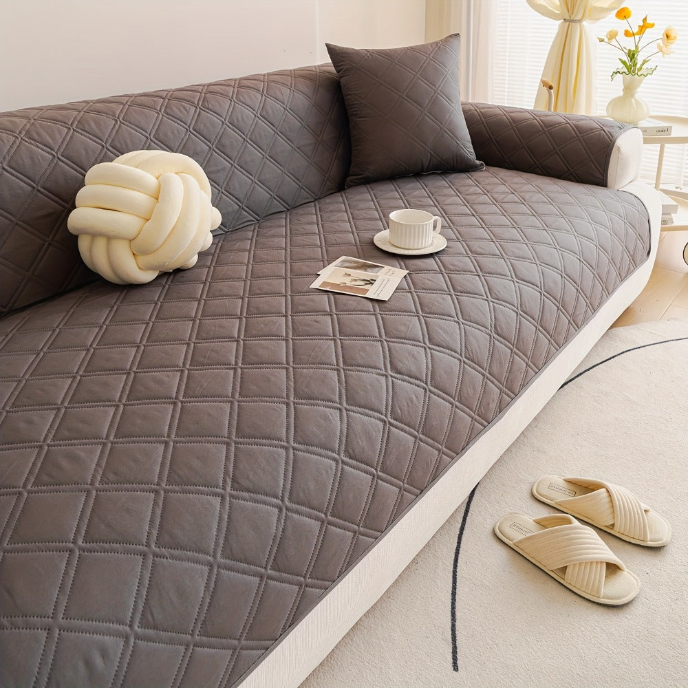 Sofa Cover Three-Piece Soundwave Embossed Set with Sofa Panel, Two Armrest Covers and Backing Mat