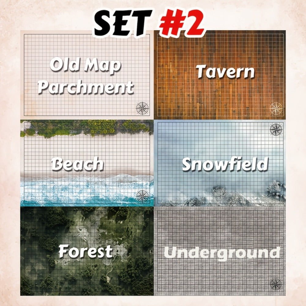 DnD Battle Map 3 Pack 24x36 Inch Dry Erase – Double-Sided 6 Terrain Grid Mats with Dice Accessories & Shoulder Bag